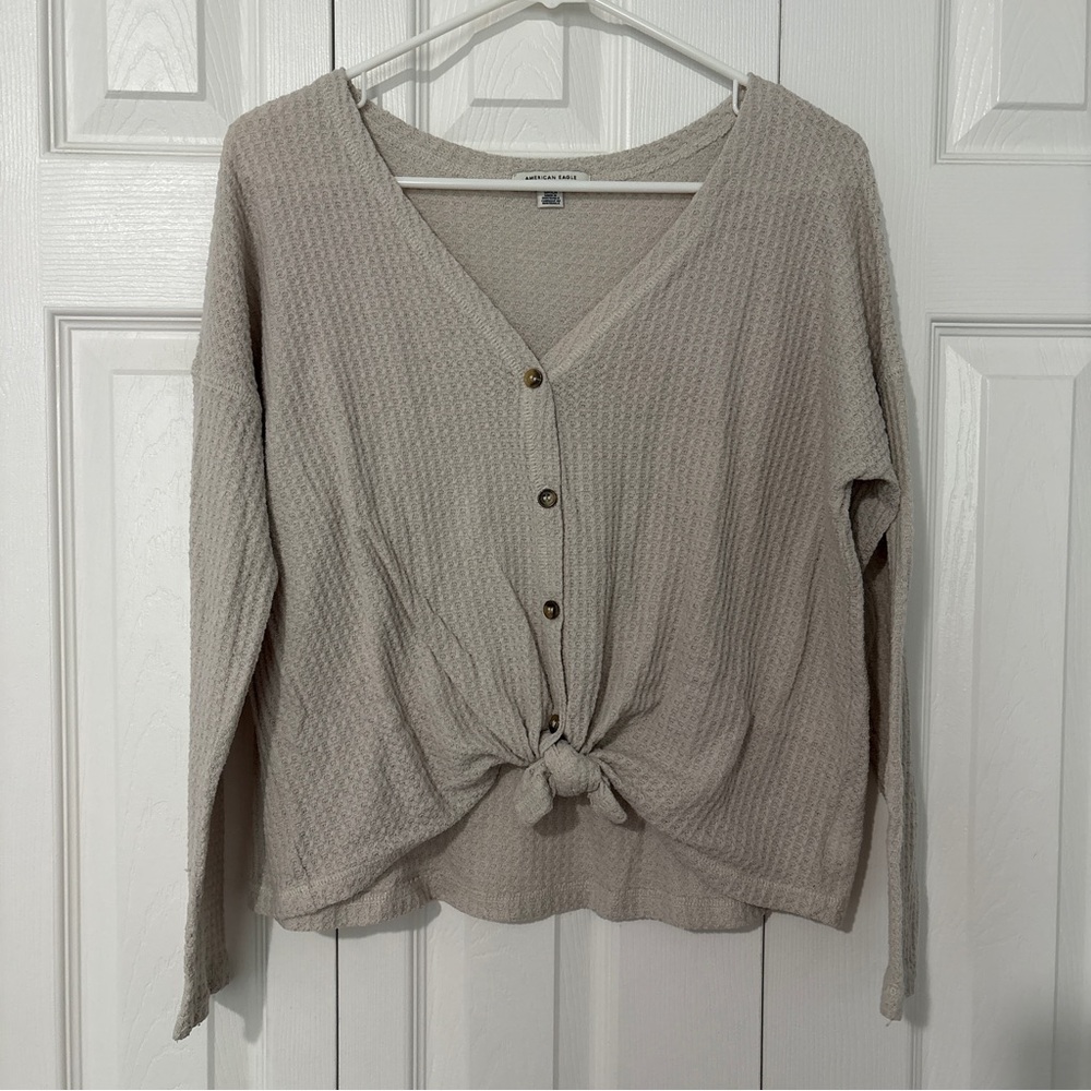 American Eagle Outfitters Cream Waffle Knit Top